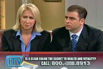 Donald Barrett with co-host Chloe Marshall on the Almighty Cleanse infomercial