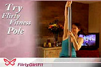 Woman takes the pole in the Flirty Girl Fitness infomercial