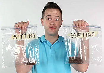 Candy bars portraying poop on the Squatty Potty infomercial